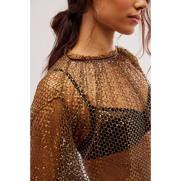 Free People Gold Sheer Blouse - Picture 3 of 10